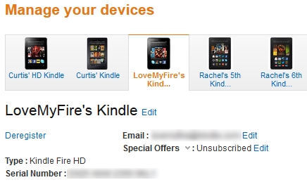 how to get serial number for kindle fire from amazon