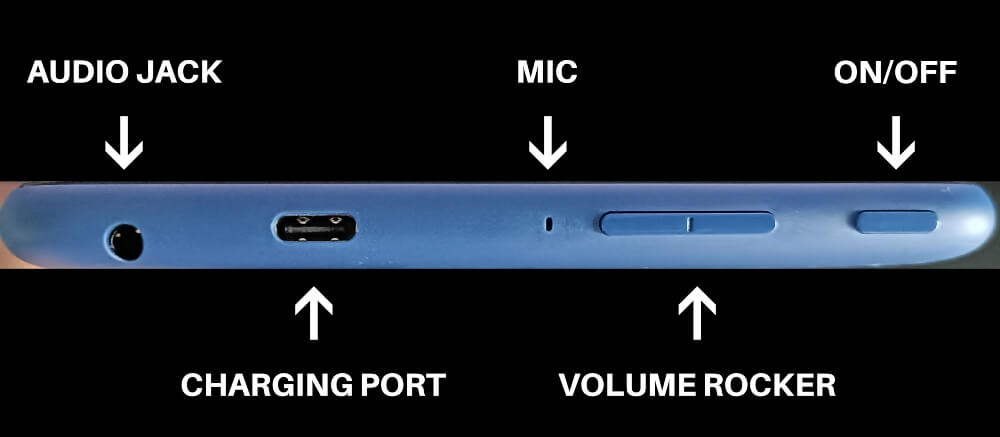 Side view of the buttons and ports on the Fire 7 (12th generation)