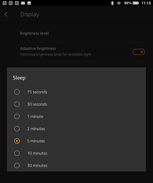 Change sleep setting on Fire tablet