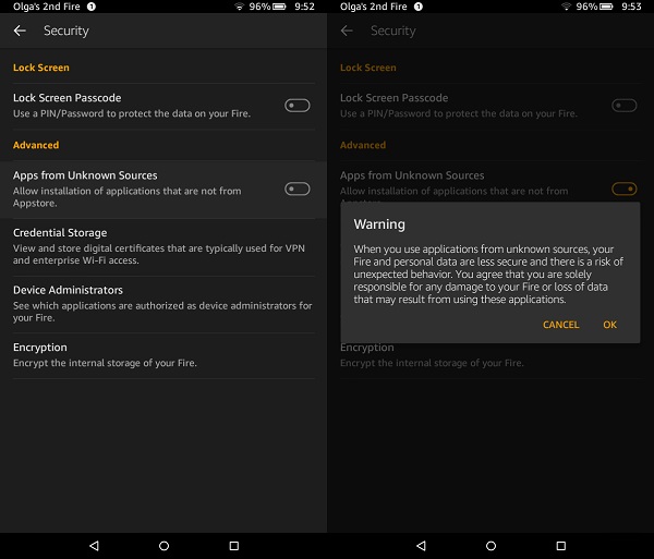 Alternative App Stores For Kindle Fire: Allow Installation from Unknown Sources