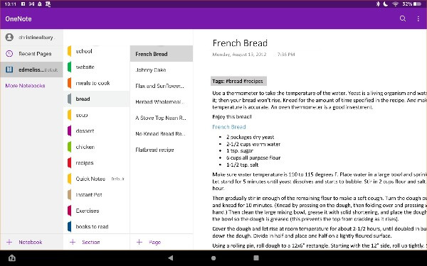 OneNote app on Fire tablet