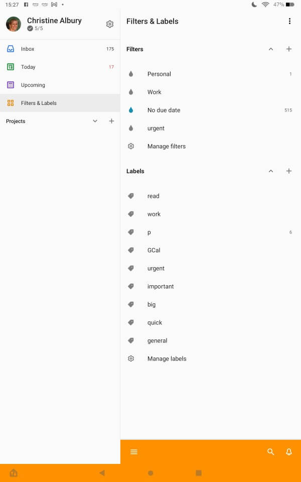 Todoist app on Kindle Fire