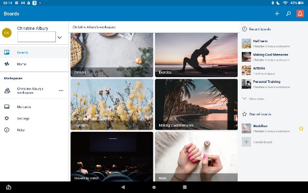 Trello app on Fire tablet