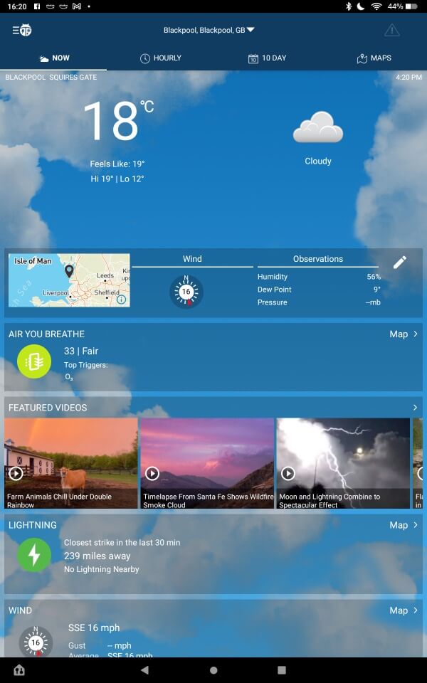 Weatherbug app on Fire tablet